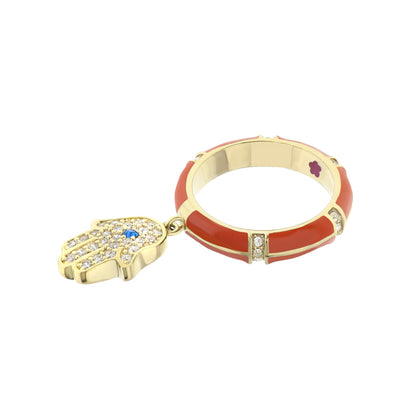 Lucky Hamsa Stackable Ring gold-tone with orange enamel and crystal accents 2-item set on Tampa Home & Garden Store