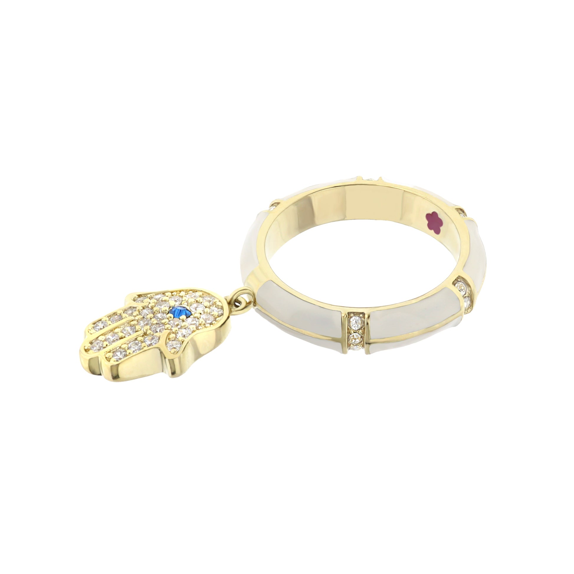 Lucky Hamsa Stackable Ring by Lauren G Adams, gold-tone band with enamel inlay and crystal accents on Tampa Home & Garden Store