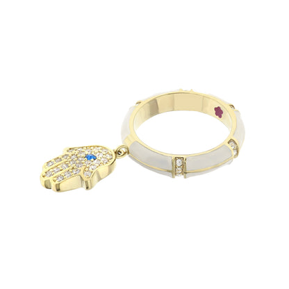 Lucky Hamsa Stackable Ring by Lauren G Adams, gold-tone band with enamel inlay and crystal accents on Tampa Home & Garden Store