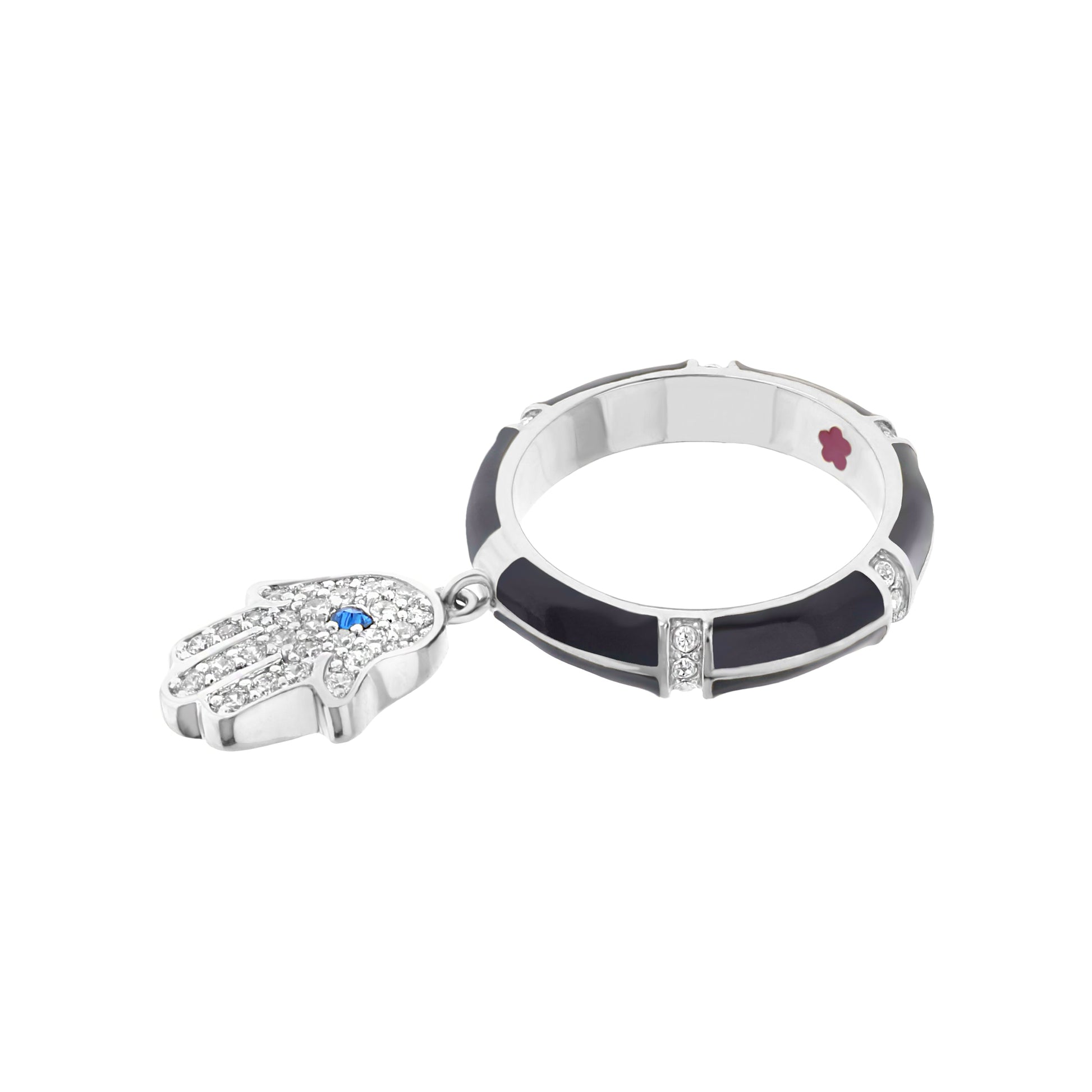 Lucky Hamsa Stackable Ring by Lauren G Adams; pavé diamond Hamsa on white enamel band on Tampa Home & Garden Store