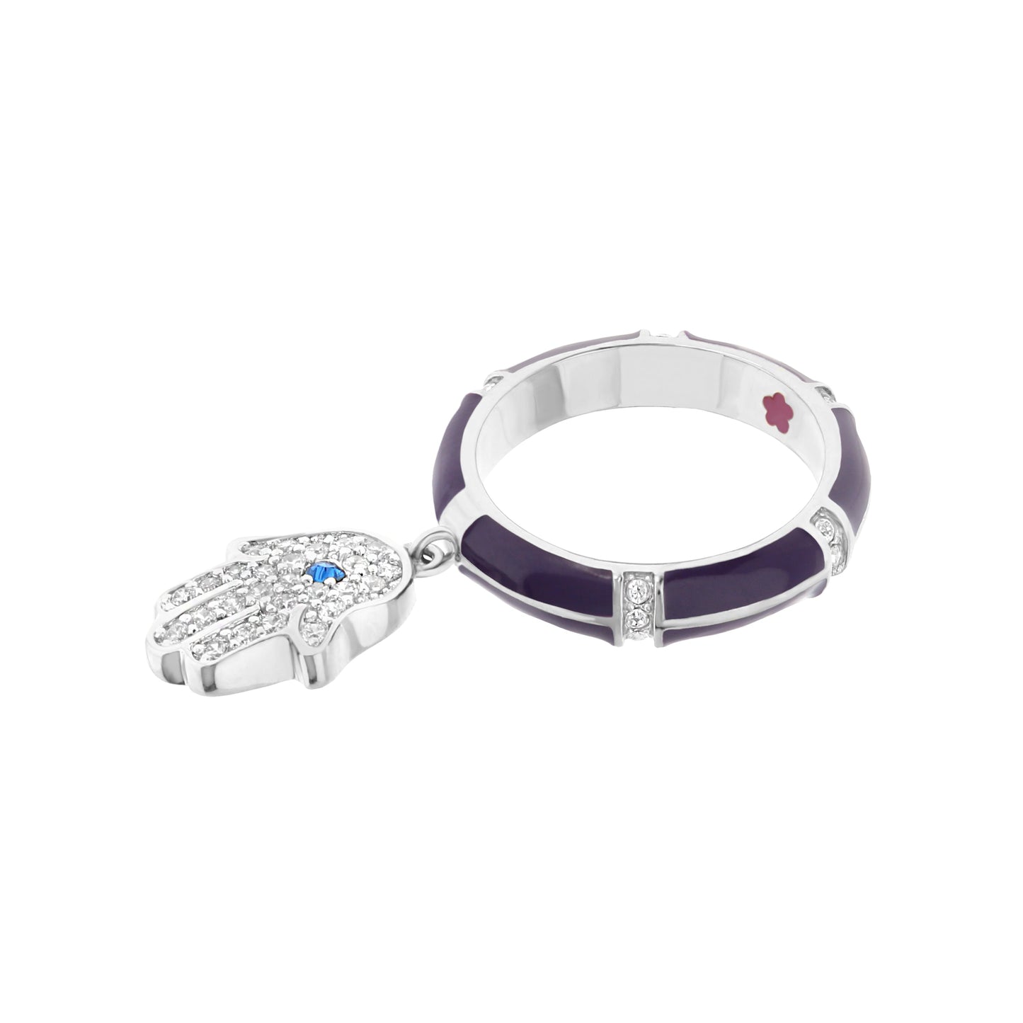 Lucky Hamsa Stackable Ring by Lauren G Adams, purple enamel with pavé diamonds; 2pc hamsa set on Tampa Home & Garden Store