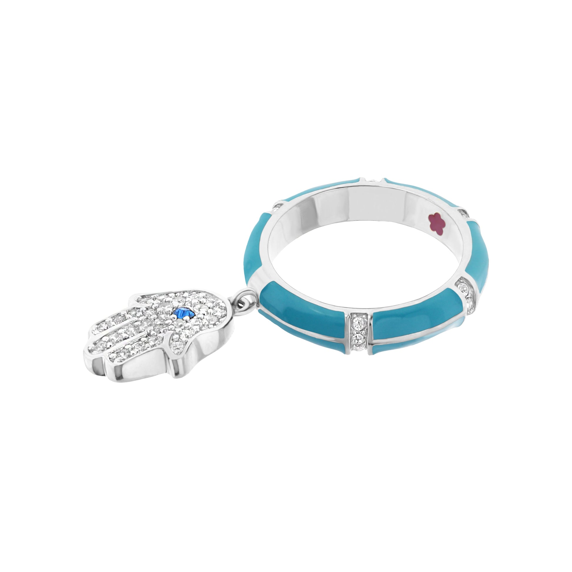 Lucky Hamsa Stackable Ring by Lauren G Adams in turquoise enamel with crystal accents on Tampa Home & Garden Store