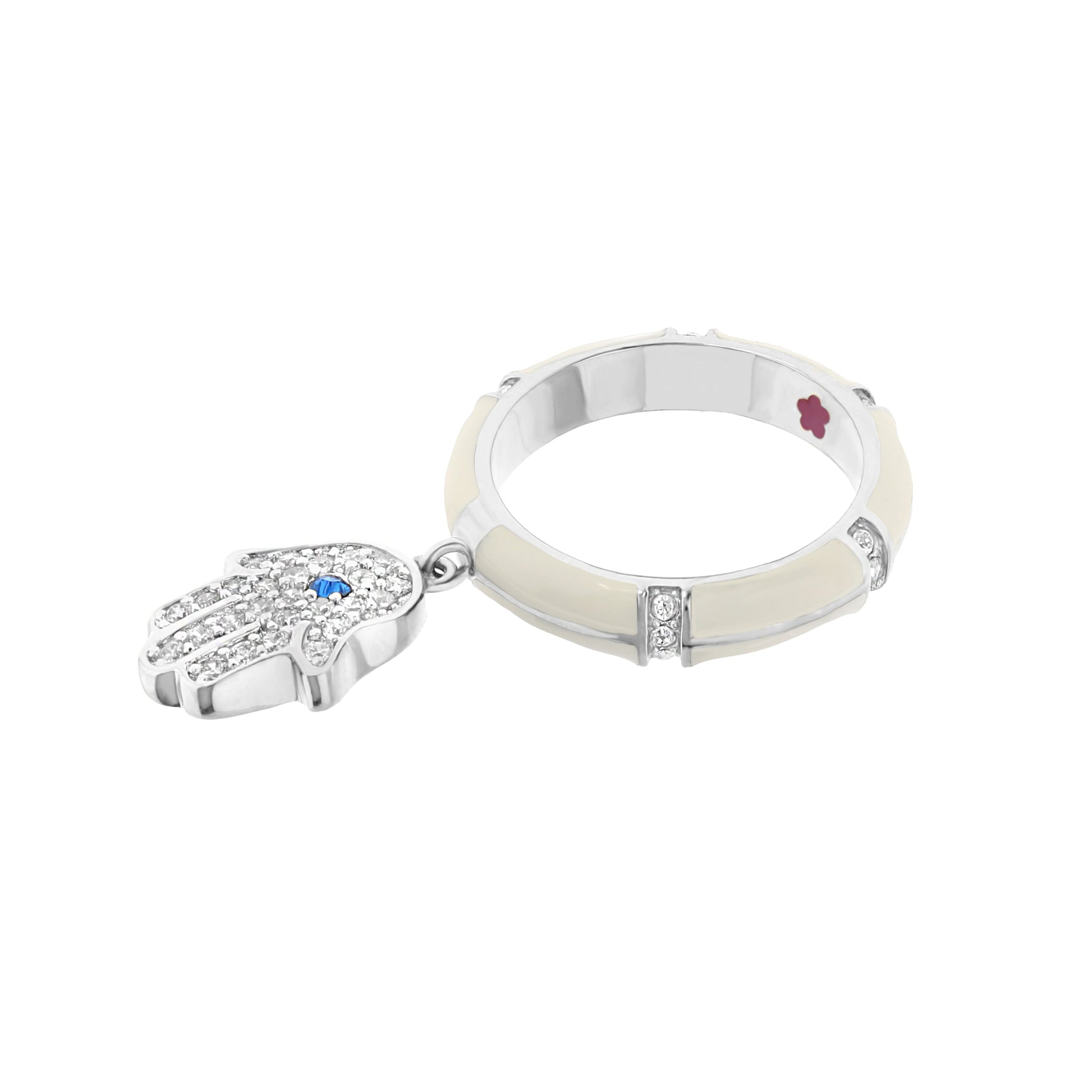 Lucky Hamsa Stackable Ring by Lauren G Adams, silver-tone with pave crystals and hamsa charm on Tampa Home & Garden Store