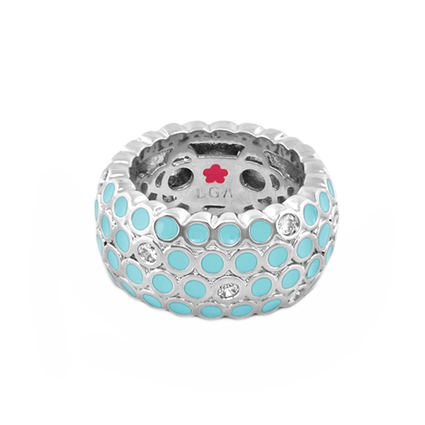 Fun Bubbles Band Ring with turquoise enamel dots on silver band by Lauren G Adams on Tampa Home & Garden Store