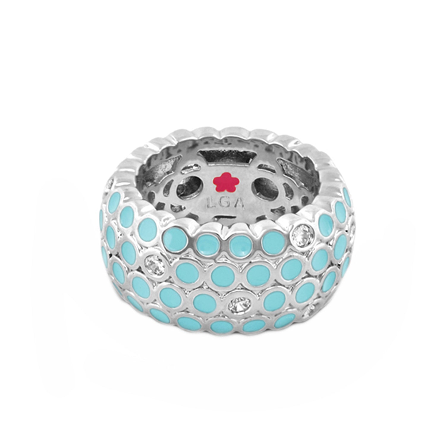 Fun Bubbles Band Ring with turquoise enamel dots on silver band by Lauren G Adams on Tampa Home & Garden Store