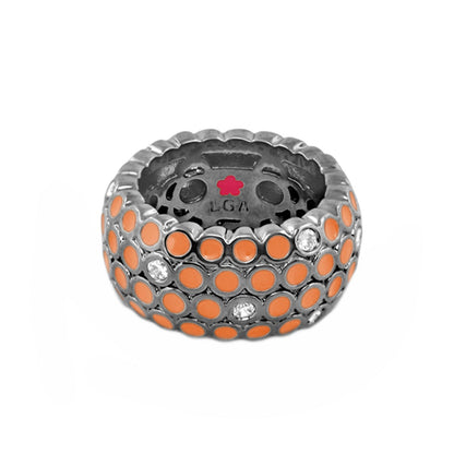 Fun Bubbles Band Ring enamel orange dot row on silver scalloped band by Lauren G Adams on Tampa Home & Garden Store