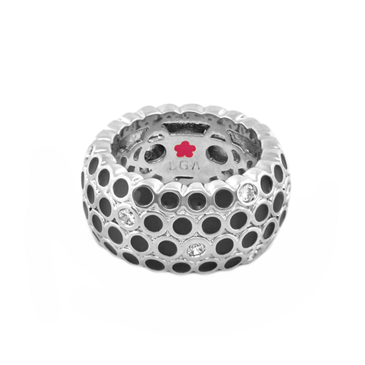 Fun Bubbles Band Ring with enamel pink dot row, silver tone, by Lauren G Adams on Tampa Home & Garden Store
