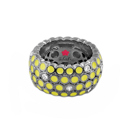 Fun Bubbles Band Ring enamel dot row by Lauren G Adams; silver ring with yellow enamel dots on Tampa Home & Garden Store