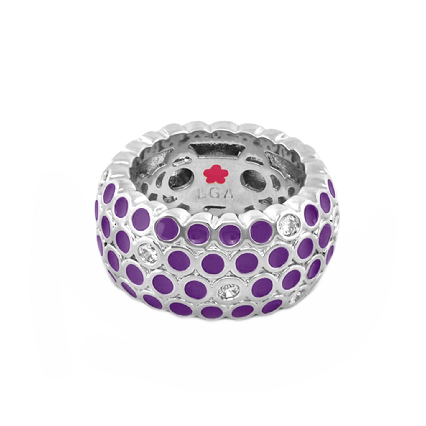 Fun Bubbles Band Ring with purple enamel dots on a silver band by Lauren G Adams on Tampa Home & Garden Store