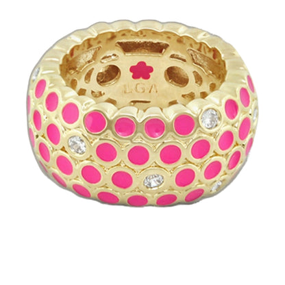 Fun Bubbles Band Ring enamel dot row by Lauren G Adams, gold-tone with pink enamel dots on Tampa Home & Garden Store