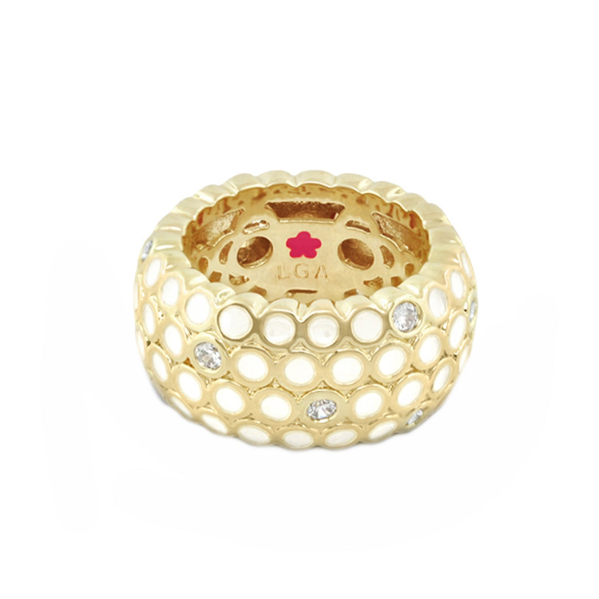 Fun Bubbles Band Ring enamel dot row by Lauren G Adams gold-tone with white enamel dots on Tampa Home & Garden Store