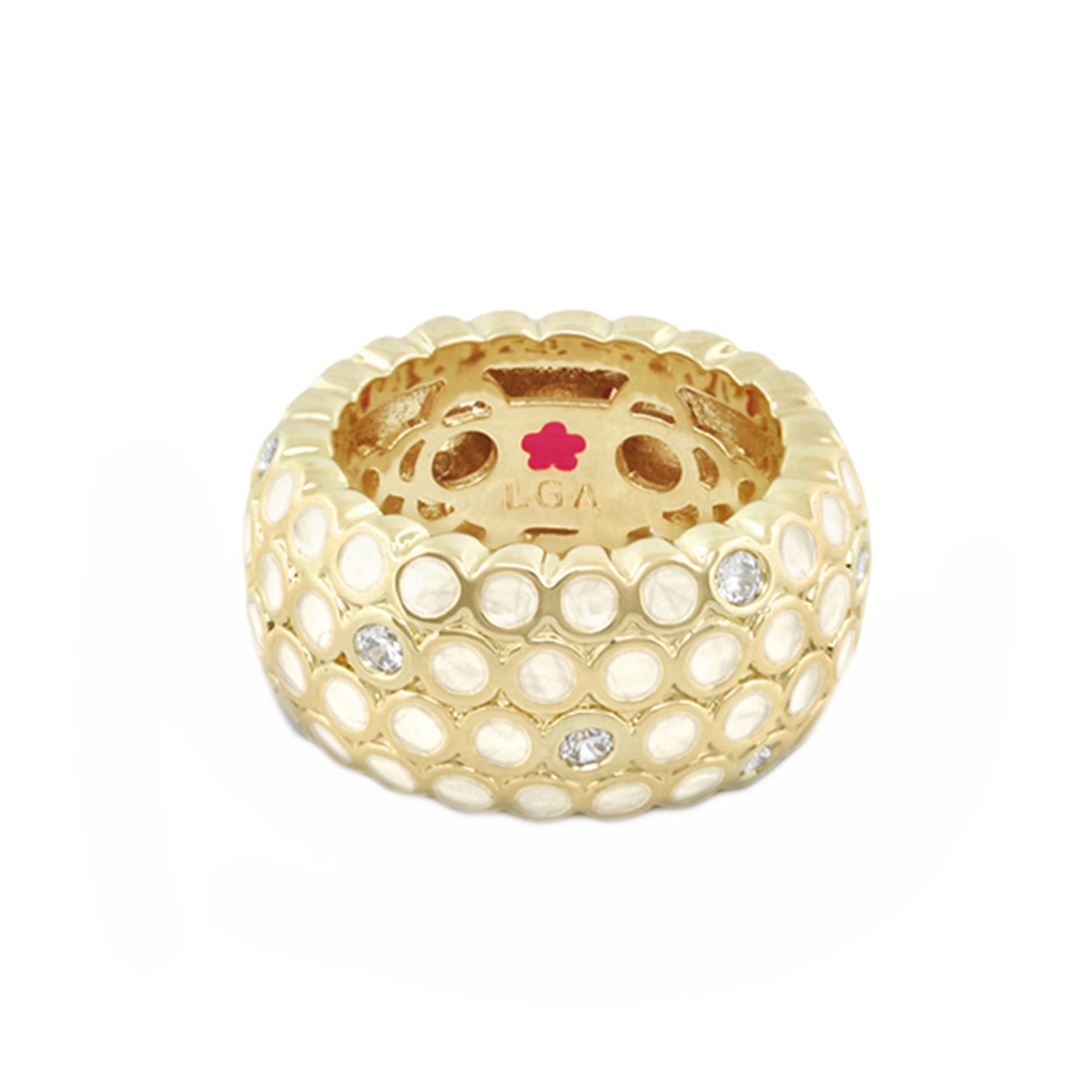 Fun Bubbles Band Ring enamel dot row in gold with white enamel dots by Lauren G Adams on Tampa Home & Garden Store
