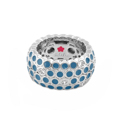 Fun Bubbles Band Ring with blue enamel dots on a silver band, crystal accents by Lauren G Adams on Tampa Home & Garden Store