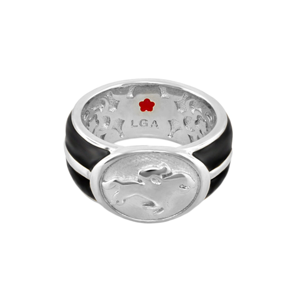 Equestrian Band Ring White Jockey Medallion with black enamel band by Lauren G Adams on Tampa Home & Garden Store