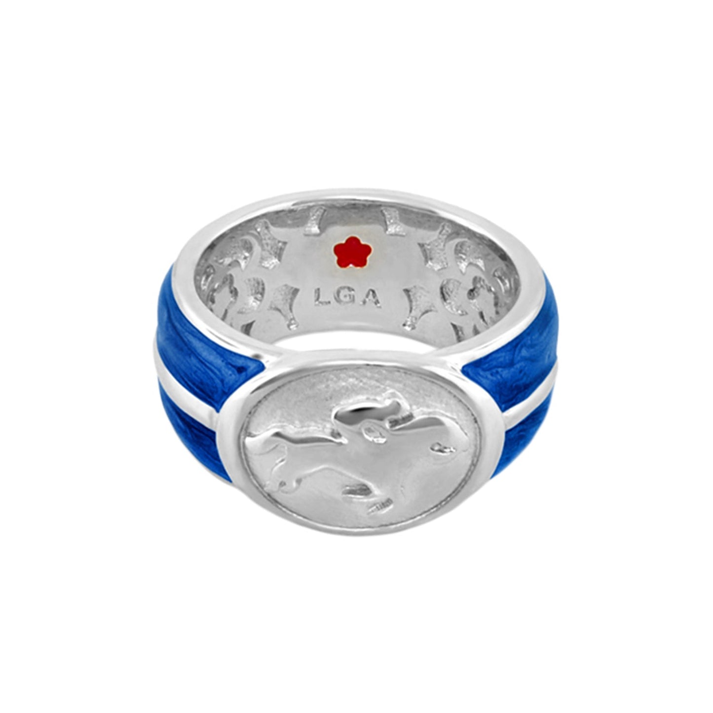 Band Ring with equestrian white jockey medallion and blue enamel band by Lauren G Adams on Tampa Home & Garden Store