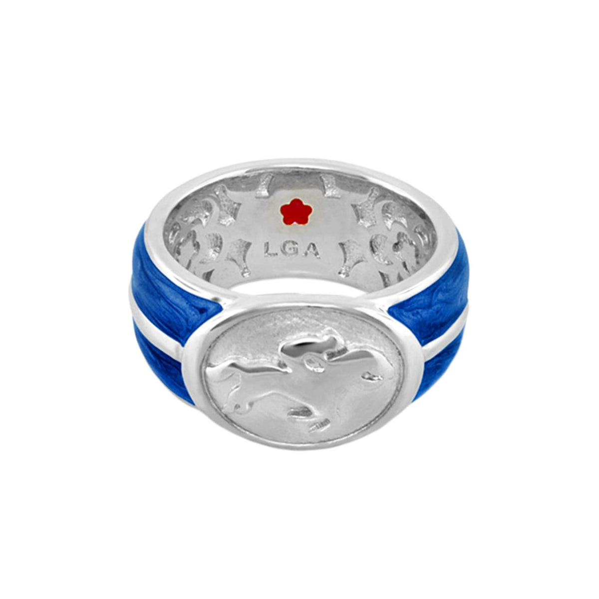 Band Ring with equestrian white jockey medallion and blue enamel band by Lauren G Adams on Tampa Home & Garden Store