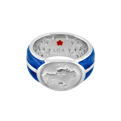 Band Ring with equestrian white jockey medallion and blue enamel band by Lauren G Adams on Tampa Home & Garden Store