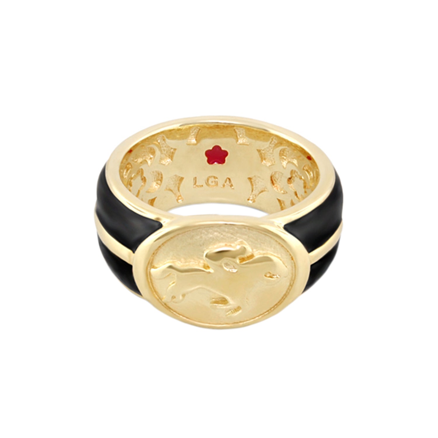 Band ring Equestrian White Jockey Medallion, gold with black enamel edges, Lauren G Adams on Tampa Home & Garden Store
