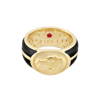 Band ring Equestrian White Jockey Medallion, gold with black enamel edges, Lauren G Adams on Tampa Home & Garden Store