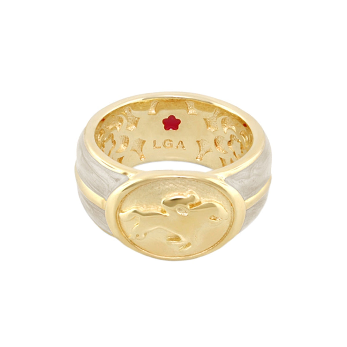 Equestrian Ring White Jockey Medallion on two-tone gold and silver band by Lauren G Adams on Tampa Home & Garden Store
