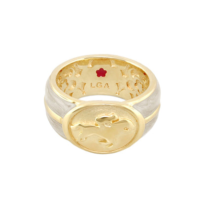 Equestrian Ring White Jockey Medallion on two-tone gold and silver band by Lauren G Adams on Tampa Home & Garden Store