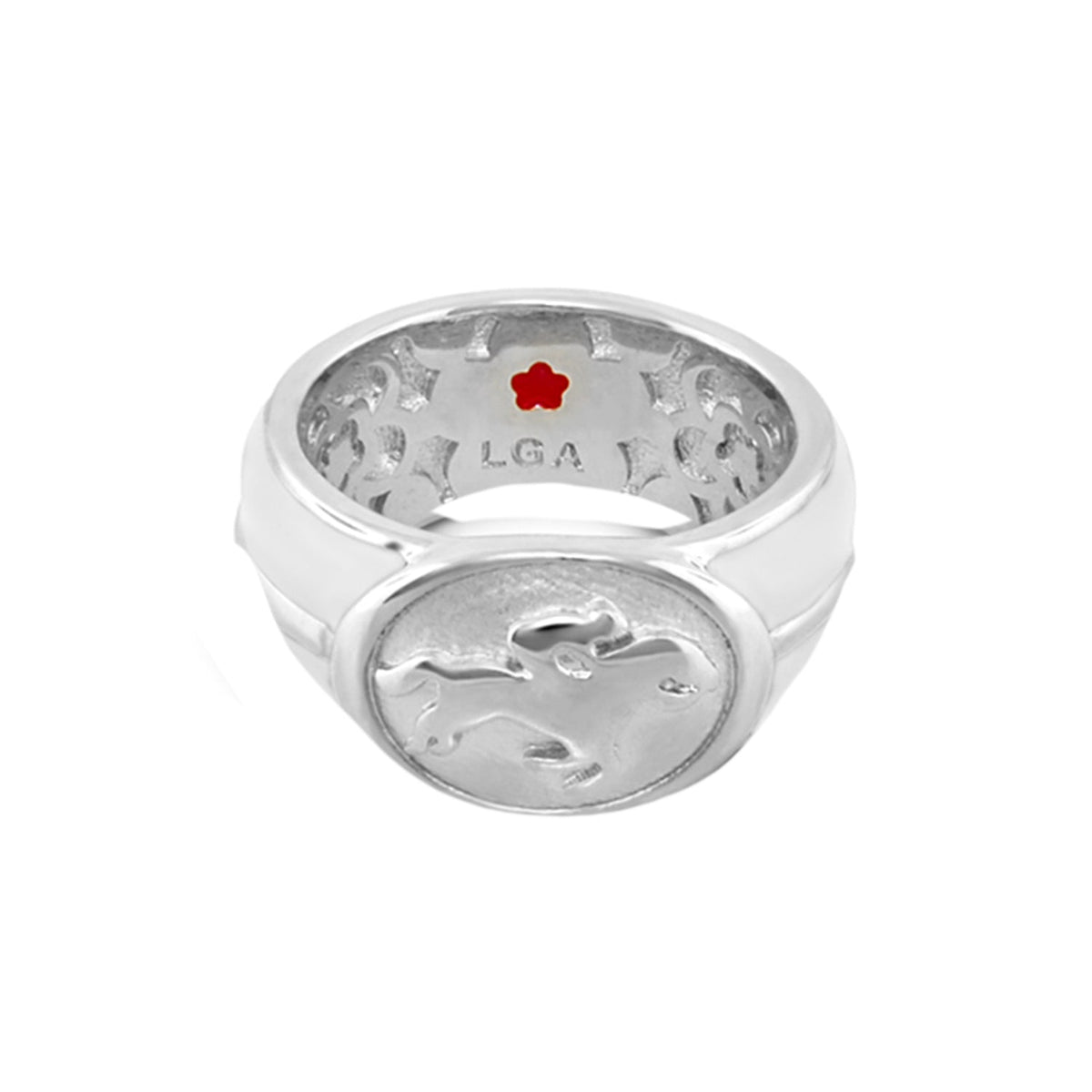 Band Ring Equestrian White Jockey Medallion, silver tone, Lauren G Adams on Tampa Home & Garden Store