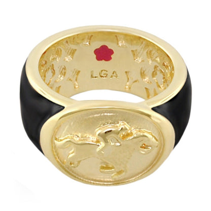 Equestrian Ring Black Jockey Medallion by Lauren G Adams gold-tone band and black enamel on Tampa Home & Garden Store