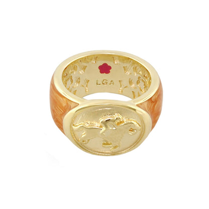 Equestrian Ring Black Jockey Medallion band ring in gold tone with LGA engraving on Tampa Home & Garden Store