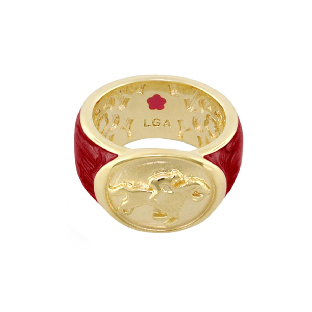 Band ring Equestrian Black Jockey Medallion with red enamel band by Lauren G Adams on Tampa Home & Garden Store