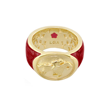 Band ring Equestrian Black Jockey Medallion with red enamel band by Lauren G Adams on Tampa Home & Garden Store