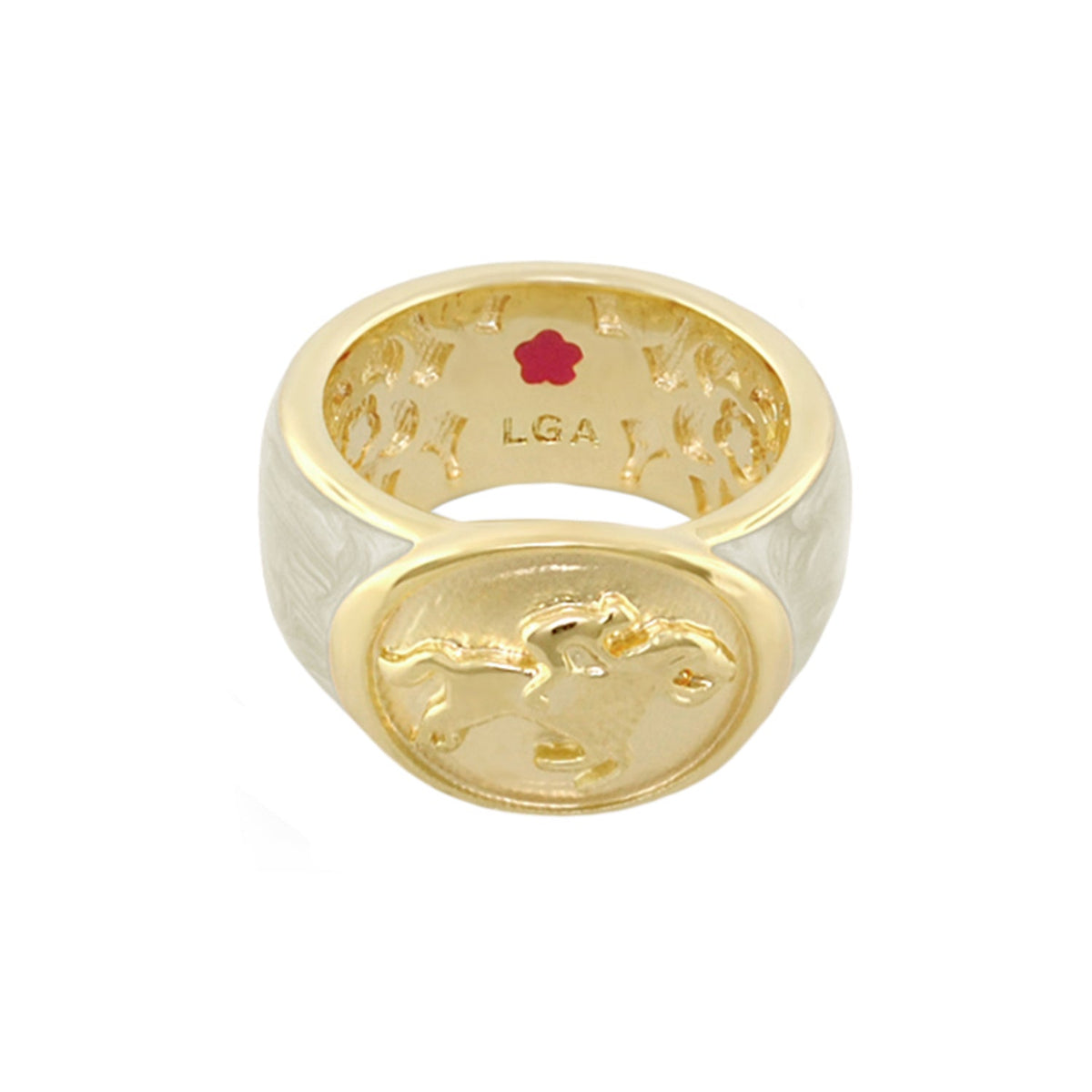 Band ring in two-tone gold/silver with horse head medallion and LGA stamp, Lauren G Adams on Tampa Home & Garden Store