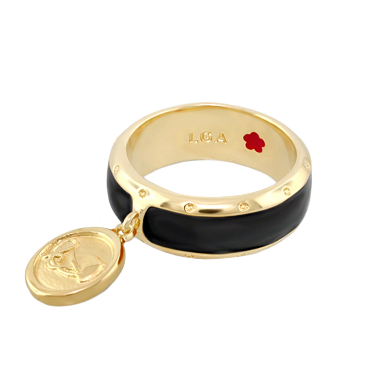 Equestrian Ring Coin Charm gold band with black enamel and coin pendant Lauren G Adams on Tampa Home & Garden Store