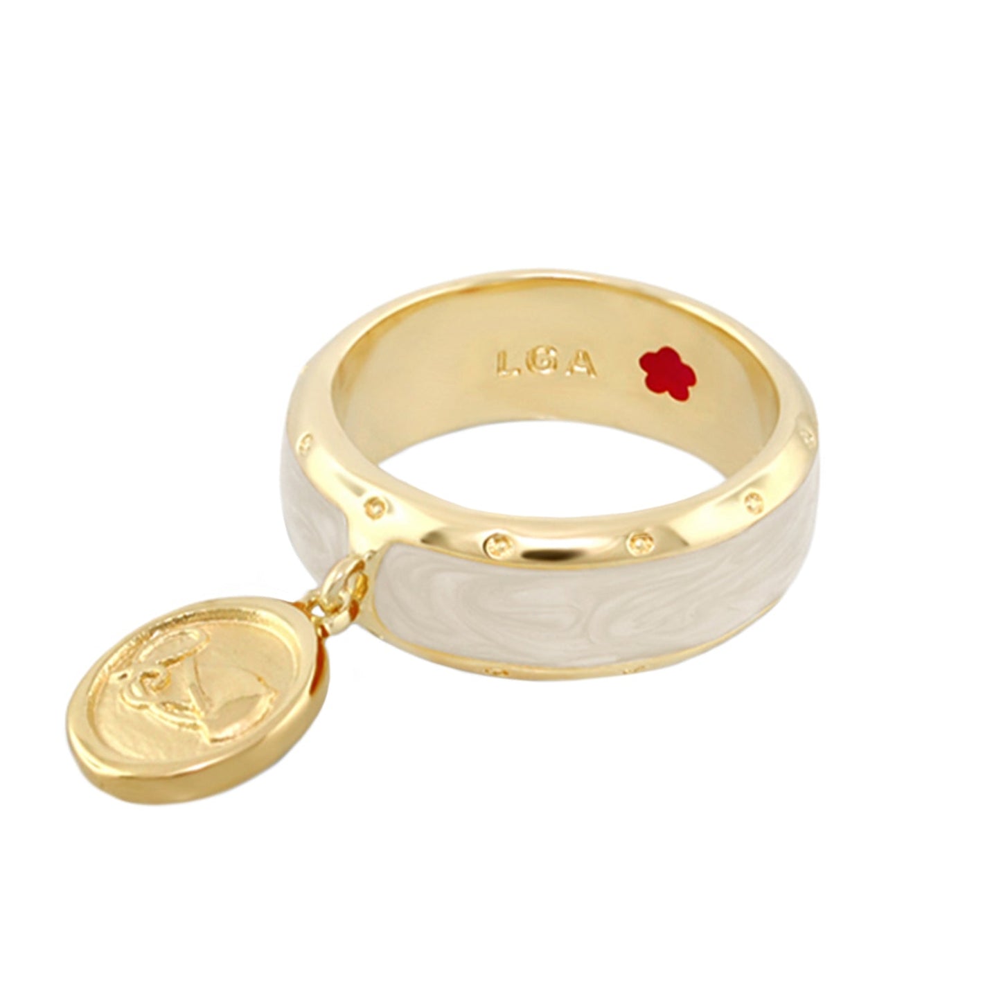 Equestrian Ring Coin Charm Band Ring, two-tone gold with brushed silver center, LGA stamp on Tampa Home & Garden Store