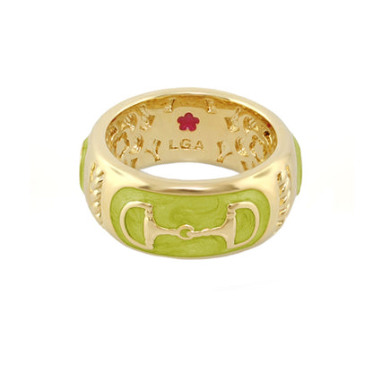 Equestrian Stirrup Ring gold-tone band with lime green enamel horsebit motif by Lauren G Adams on Tampa Home & Garden Store