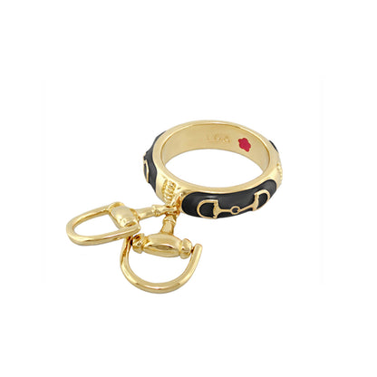 Stackable gold-tone ring with black enamel horsebit charm by Lauren G Adams, LGA stamp on Tampa Home & Garden Store