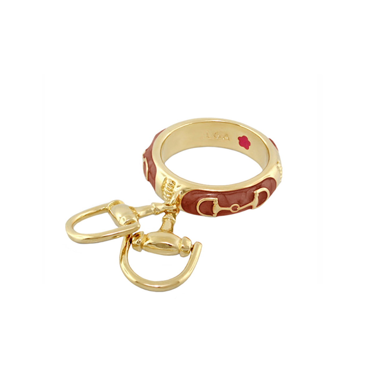 Equestrian Stirrup Ring with red enamel horsebit charm in gold by Lauren G Adams on Tampa Home & Garden Store