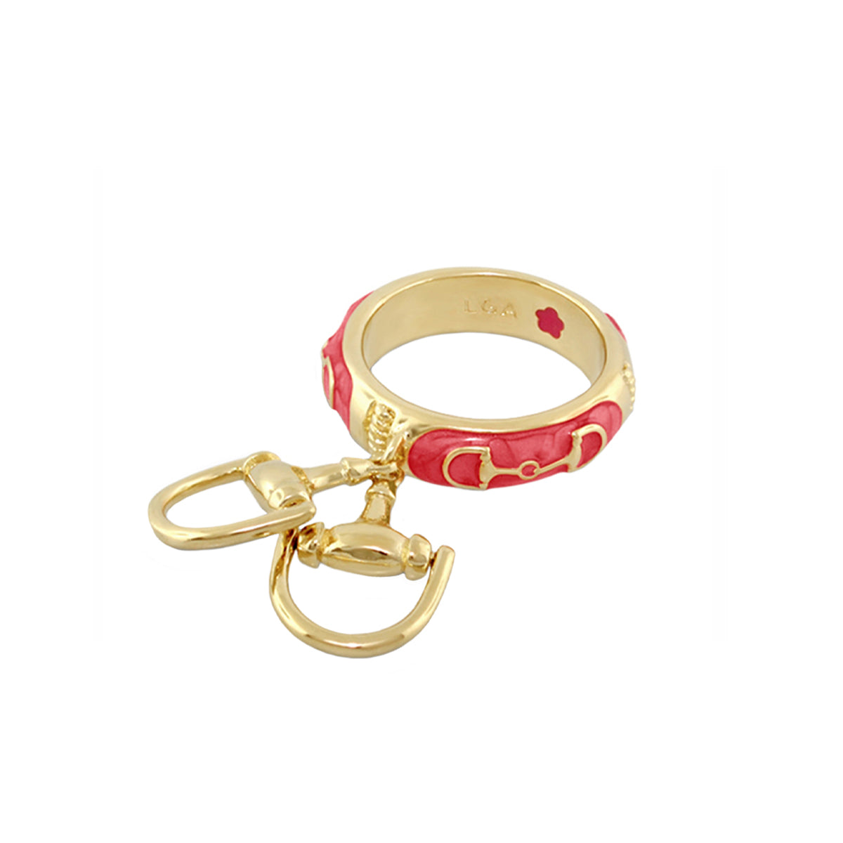 Equestrian Stirrup Ring with red enamel horsebit charm, gold-tone ring by Lauren G Adams on Tampa Home & Garden Store
