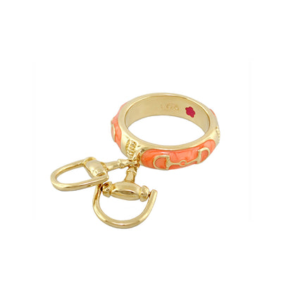 Equestrian Stirrup Ring Horsebit Charm gold-tone ring with coral enamel accents on Tampa Home & Garden Store