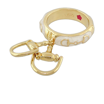 Lauren G Adams Equestrian Stirrup Ring with gold finish and white enamel horsebit charm on Tampa Home & Garden Store