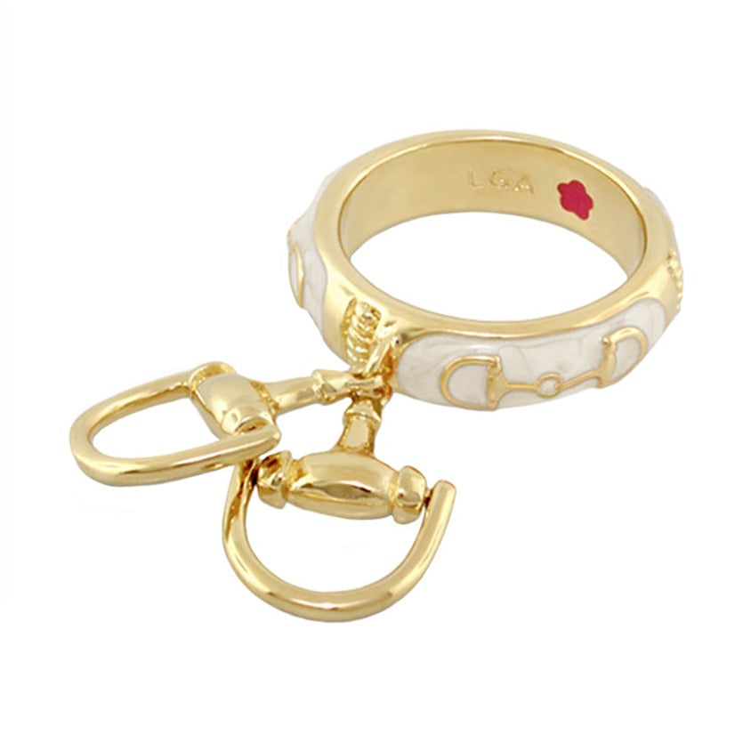 Equestrian Stirrup Ring with white enamel horsebit motif and gold-tone charm by Lauren G Adams on Tampa Home & Garden Store