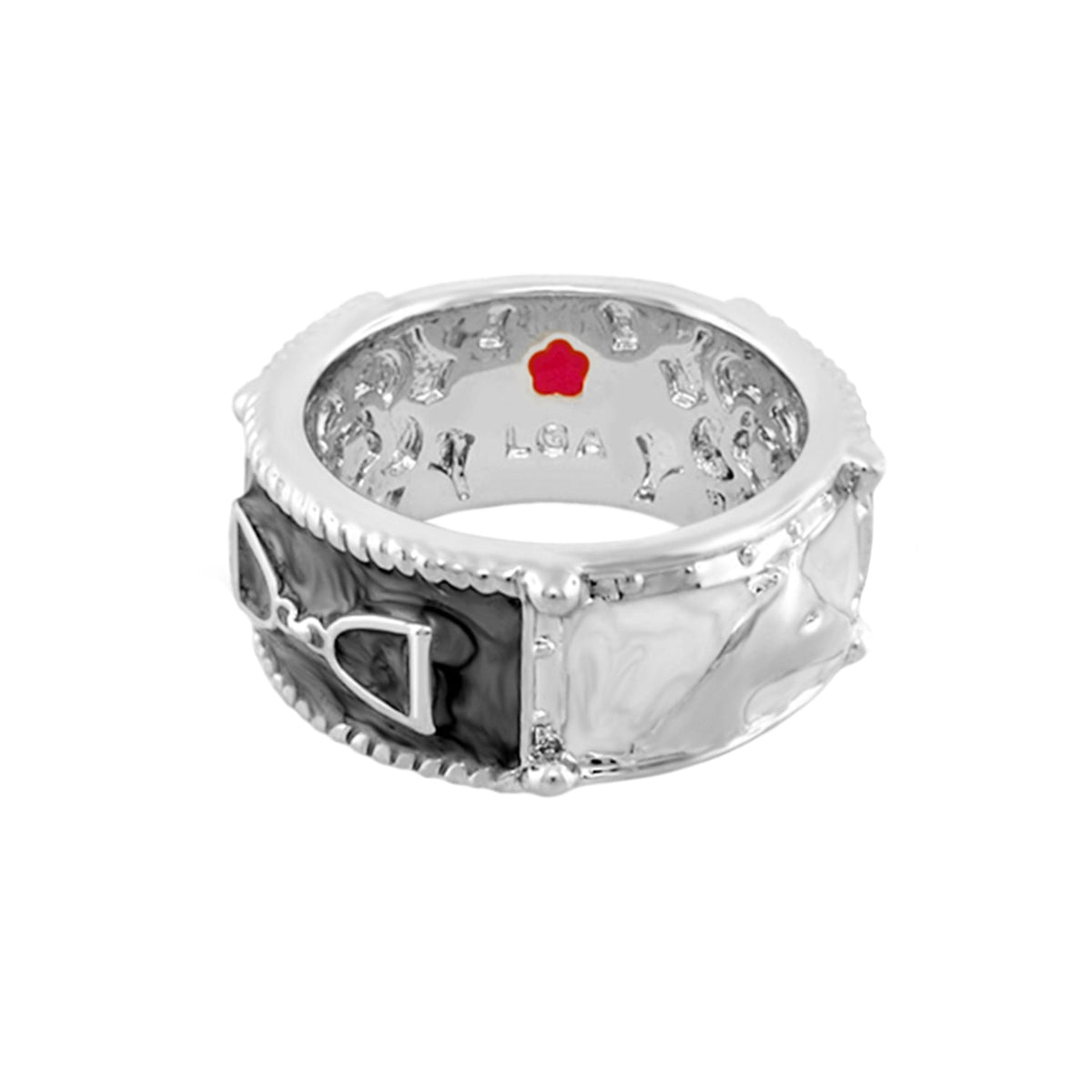 Equestrian Ring coral and blush silver band with horse motif by Lauren G Adams on Tampa Home & Garden Store