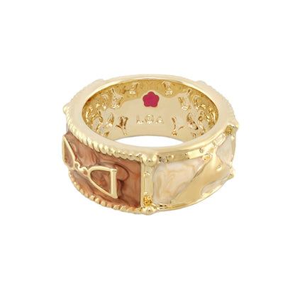 Gold-tone Lauren G Adams band ring with coral and blush enamel and equestrian motif; LGA stamp on Tampa Home & Garden Store