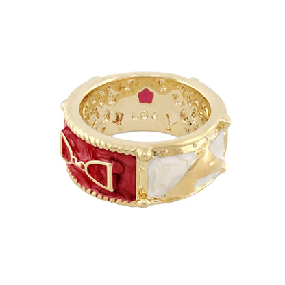 Equestrian Ring Coral & Blush band ring by Lauren G Adams, red and white enamel on gold on Tampa Home & Garden Store