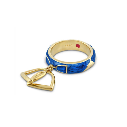 Stirrup Charm stackable ring in blue enamel with gold heart pendant, Lauren G Adams on Tampa Home & Garden Store
