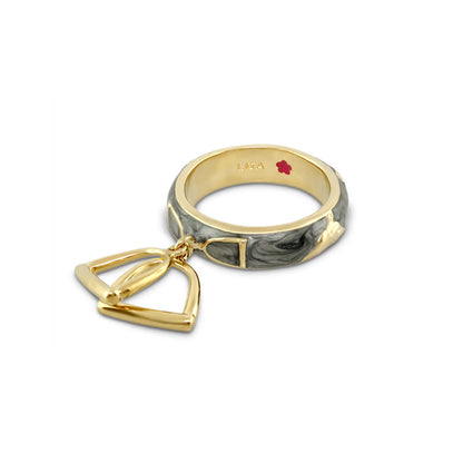 Equestrian Stirrup Ring LGA Stirrup Charm gold band gray marbled exterior heart charm on Tampa Home & Garden Store