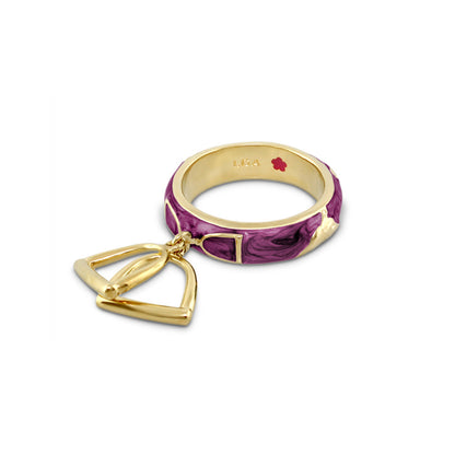 Equestrian Stirrup Ring by Lauren G Adams, purple enamel band with gold charm on Tampa Home & Garden Store
