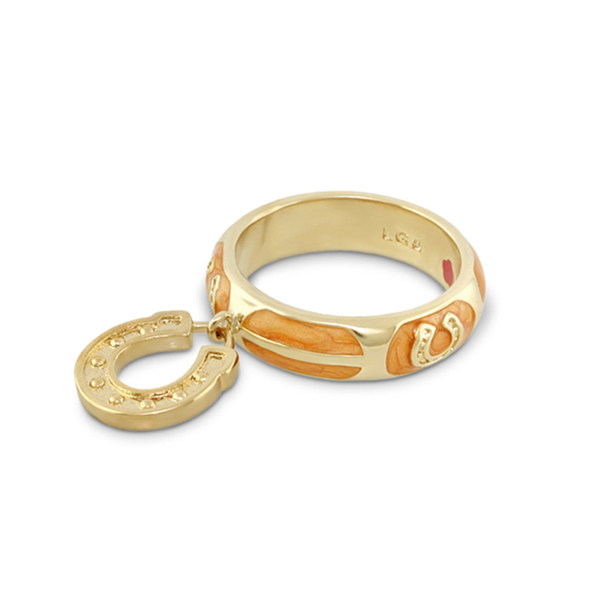 Horseshoe Equestrian Ring stackable gold ring with orange enamel accents Lauren G Adams on Tampa Home & Garden Store