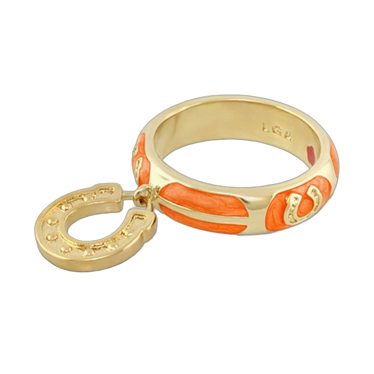 Horseshoe Equestrian Ring gold-tone with orange enamel accents Lauren G Adams on Tampa Home & Garden Store