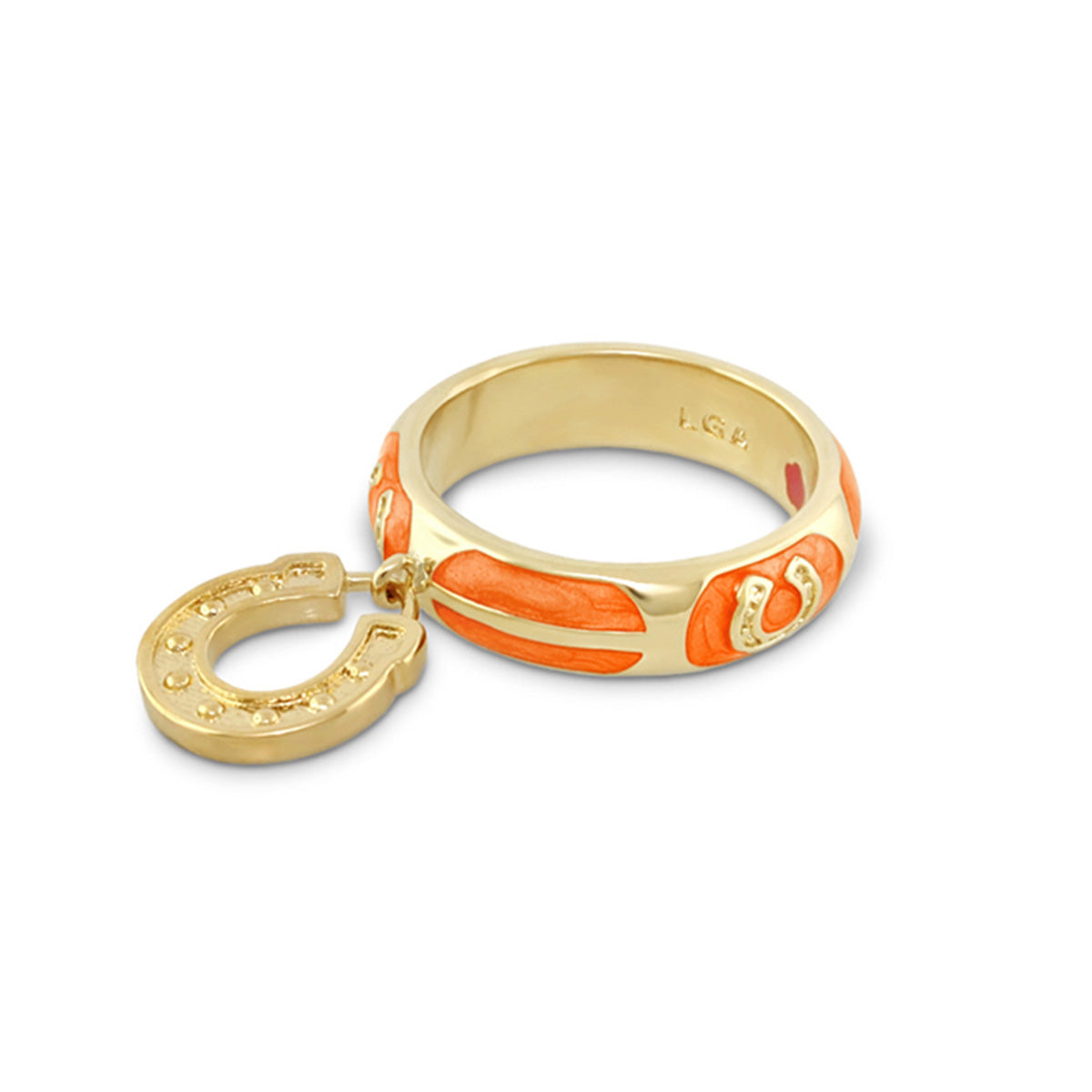 Horseshoe Equestrian Ring gold-tone stackable ring with orange enamel Lauren G Adams on Tampa Home & Garden Store