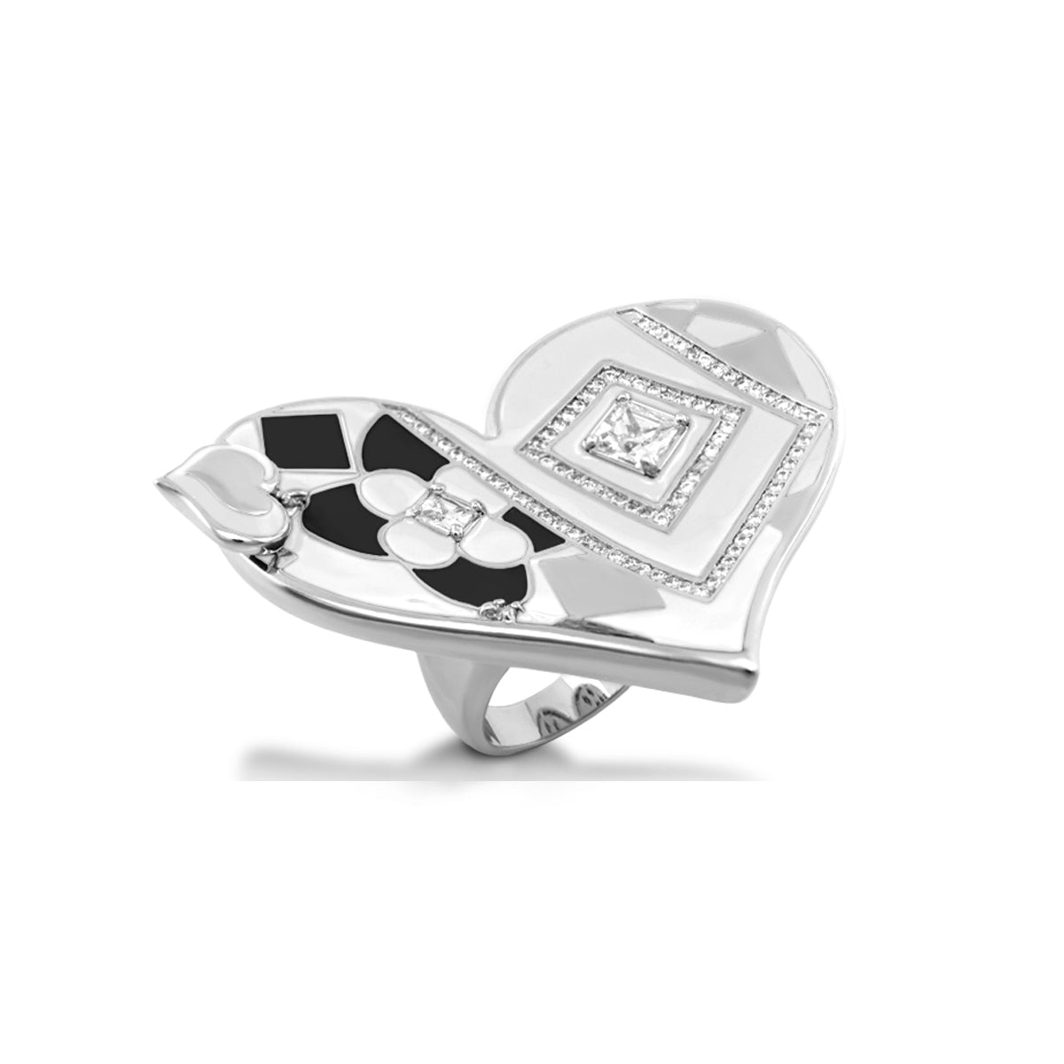 Fantasy Cocktail Ring by Lauren G Adams, silver heart with black enamel and pave diamonds on Tampa Home & Garden Store